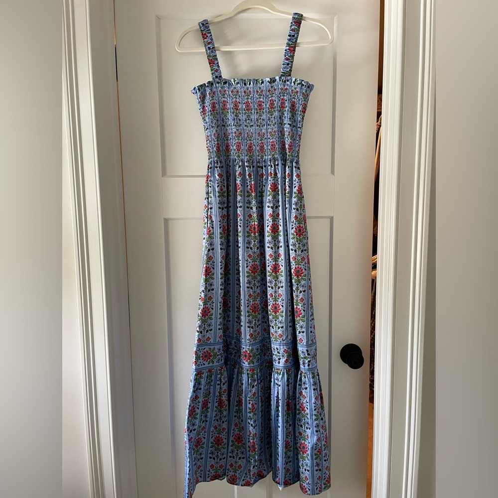 Hill House Anjuli Nap Dress, Blue Floral Block Stripe, size S